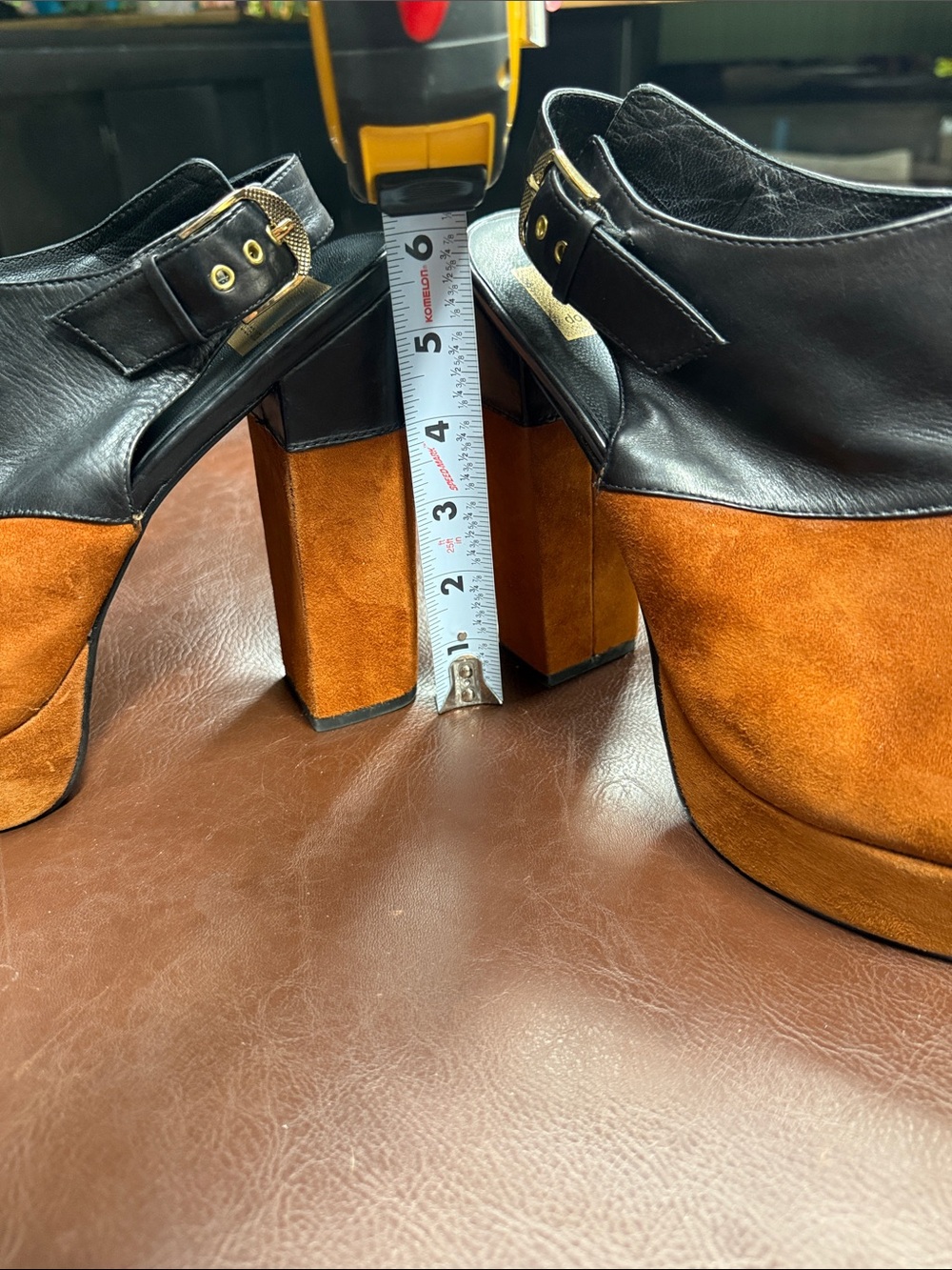 Dolce Vita Chunky Platform Slingback Heels in Black and Tan